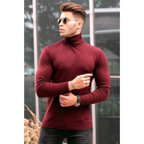 Madmext Maroon Turtleneck Men Jumper 9421 - Bordo