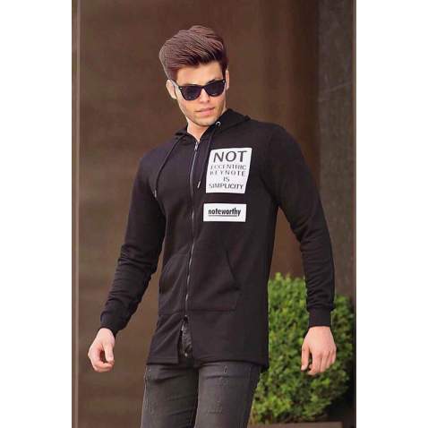 Madmext Black Zipper Detailed Hoodie 4168 - Siyah