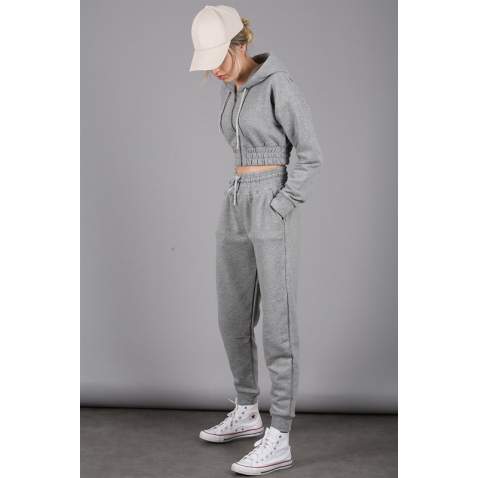 Mad Girls Grey Tracksuit With Hooded MG091 - Gri