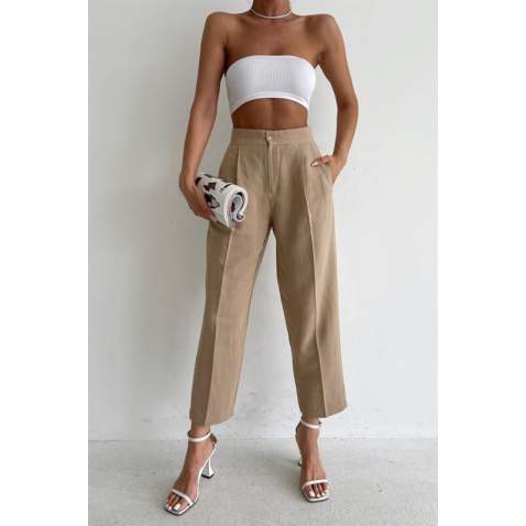 Beige High Waist Basic Trousers MG1554 - Bej