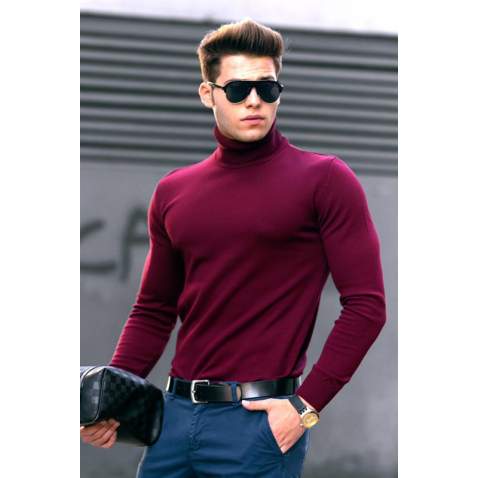 Madmext Maroon Jumper with Roll Neck 4656 - Bordo