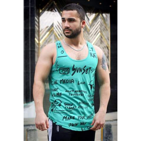 Madmext Turquoise Printed T-shirt for Men 3074 - Yeşil