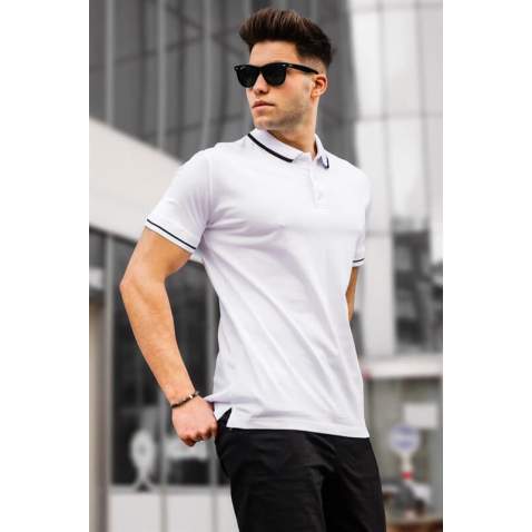 Men Basic White Polo T-Shirt - Beyaz