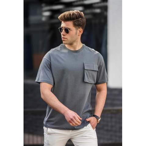 Madmext Men Front Pocket Smoke Gray T-shirt 5225 - Füme