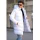 White Hoodie Long Puffer Jacket 5708 - Beyaz