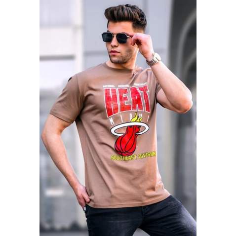 Men Printed Light Brown Regular Fit T-Shirt 5812 - Açık kahverengi