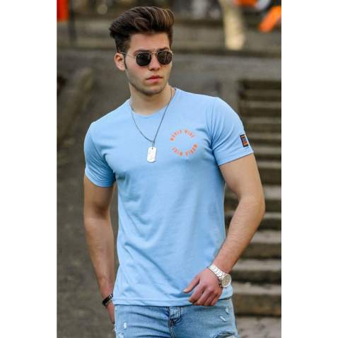 Madmext Big Size Blue T-shirt for Men 4555 - Mavi