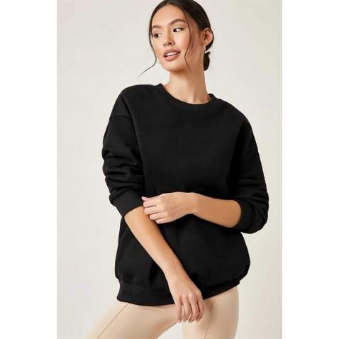 Mad Girls Black Plain Sweatshirt MG806 - Siyah