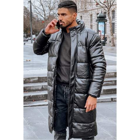 Men Black Long Puffer Jacket - Siyah