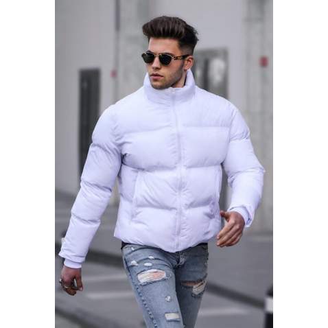 Men White Puffer Jacket - Beyaz