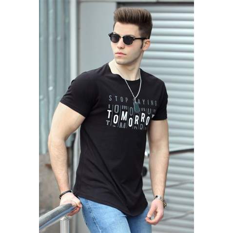 Madmext Black Printed T-shirt for Men 4482 - Siyah