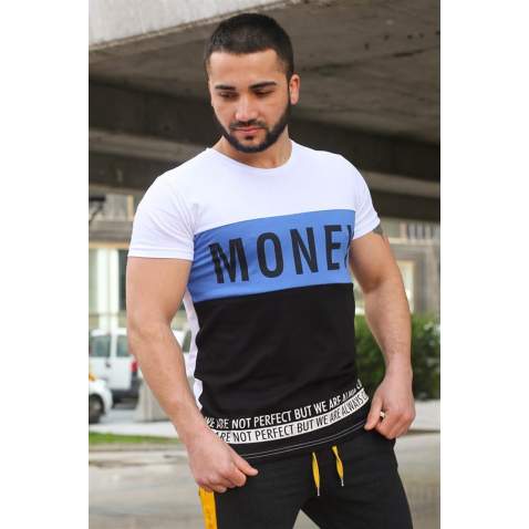 Madmext White "Money" Printed T-shirt for Men 3077 - Beyaz