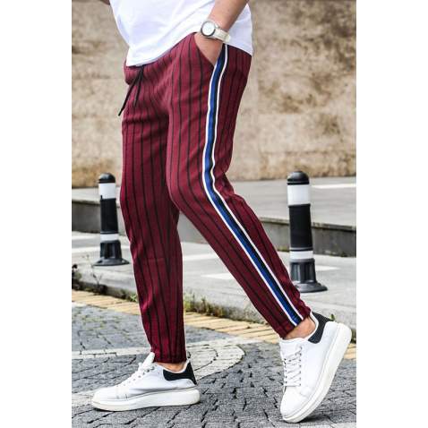 Madmext Maroon Striped Sweatpants 4205 - Bordo