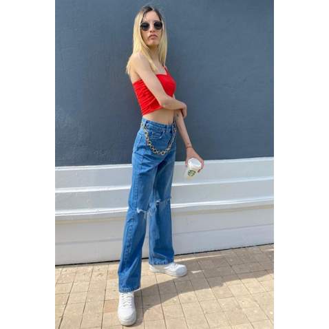 Mad Girls Blue Ripped Jeans Mg1160 - Mavi