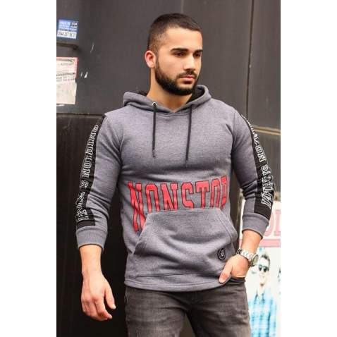 Hooded Printed Sweatshirt Smoked 2766 - Füme