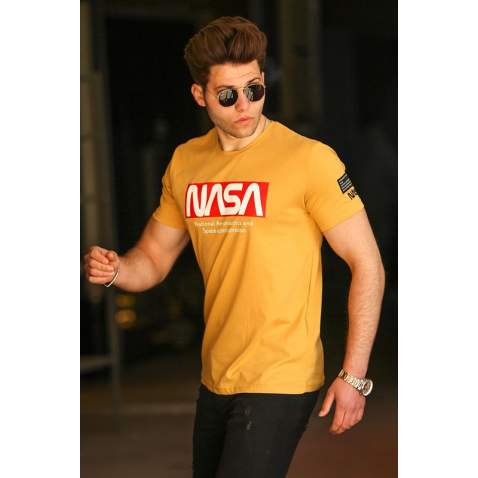 Madmext Yellow Nasa T-shirt for Men 4526 - Sarı