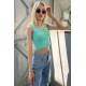 Mad Girls Turquoise Crop Top MG362 - Turkuaz