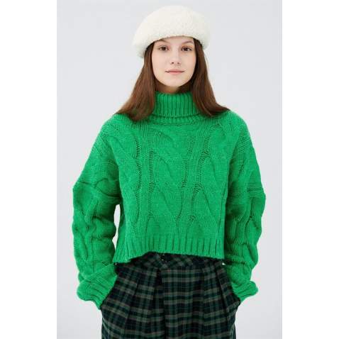 Mad Girls Green Turtleneck Sweater MG1325 - Yeşil