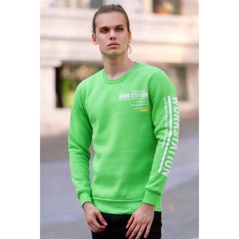 Madmext Neon Green Printed Sweatshirt 4161 - Neon yeşil