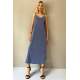 Indigo V Neck Chain Strap Long Dress MG1542 - İndigo