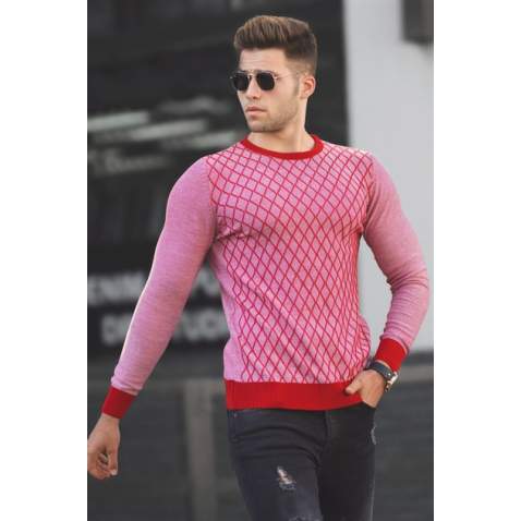 Madmext Men Designed Red Sweater 5190 - Kırmızı