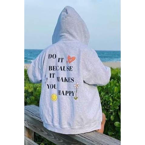 Mad Girls Printed Gray Hoodie Sweatshirt MG1195 - Karmelanj