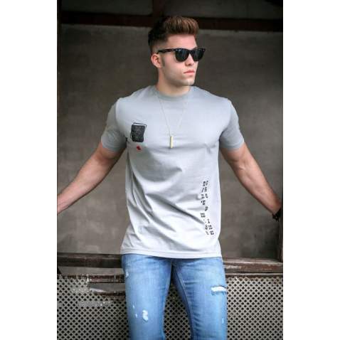 Madmext Men Printed Dye Gray T-Shirt 5379 - Boyalı gri