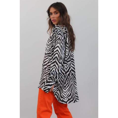 Mad Girls Zebra Design Black Satin Shirt MG1418 - Siyah