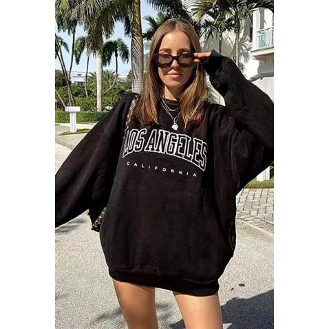 Mad Girls Printed Black Sweatshirt MG780 - Siyah