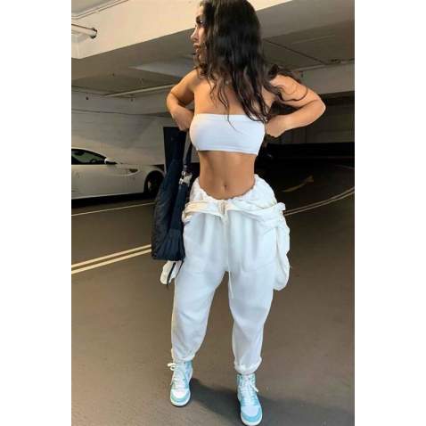 Mad Girls White Strapless Crop Top MG318 - Beyaz