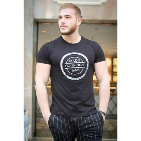 Madmext Black Printed T-shirt for Men 2994 - Siyah