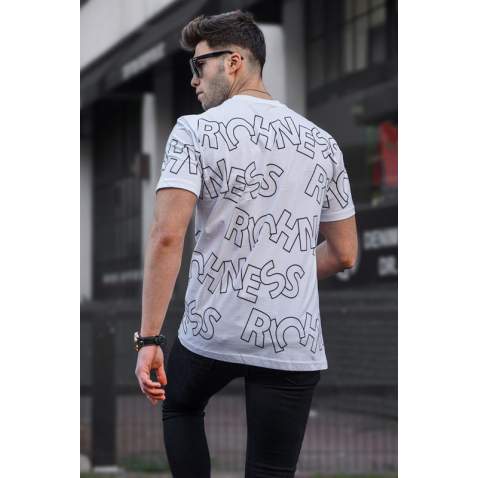 Madmext Men Printed White T-shirt 5818 - Beyaz