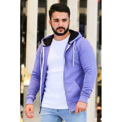 Madmext Purple Zipper Detailed Hoodie 4156 - Mor