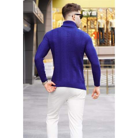 Light Navy Blue Designed Knitted Sweater 5769 - Açık lacivert