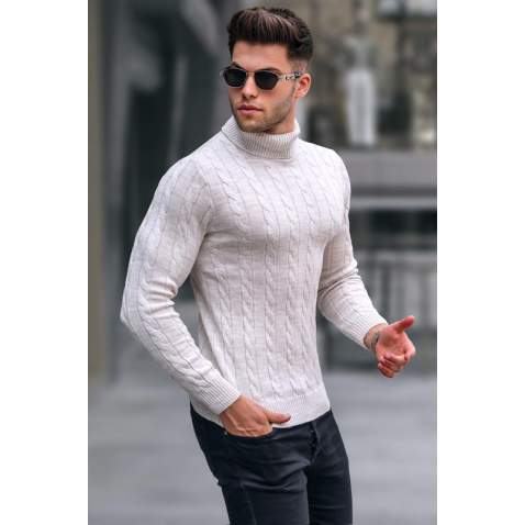 Stone Gray Turtleneck Knitwear Sweater 5763 - Taş rengi