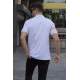 Men Striped White Polo T-Shirt 5878 - Beyaz