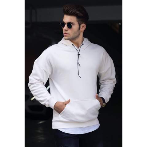 Madmext Basic White Men Hooded Sweatshirt 4764 - Beyaz