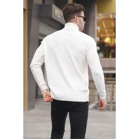 White Turtleneck Sweater 5989 - Kemik rengi