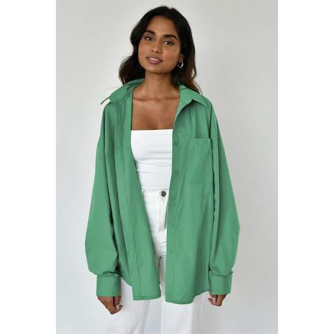 Almond Green Oversize Basic Poplin Shirt MG1530 - Çağla yeşili