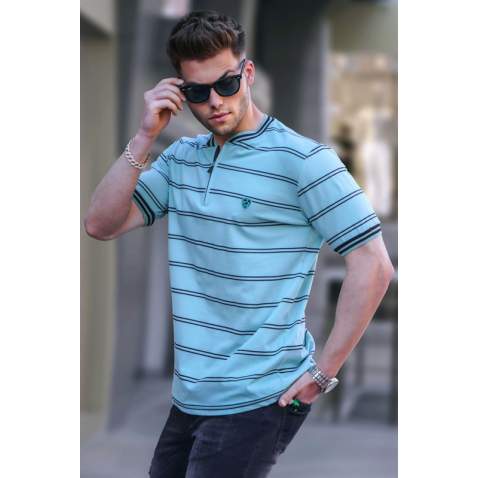 Men Striped Mint Green Polo T-Shirt 5874 - Mint yeşili