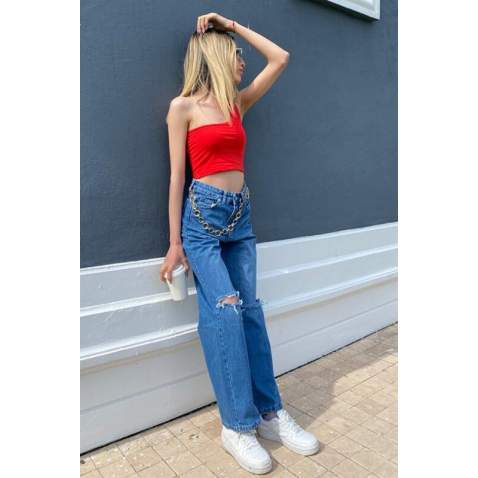 Mad Girls Blue Ripped Jeans Mg1160 - Mavi