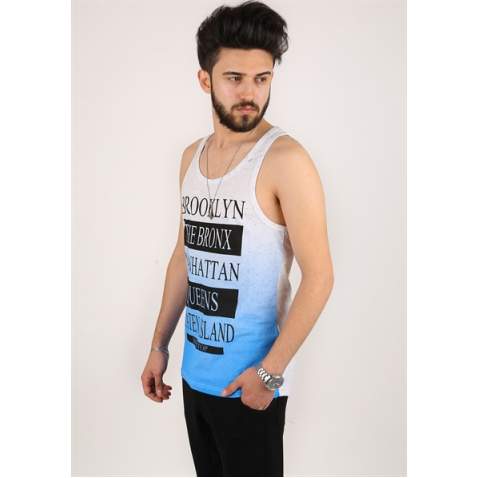 Madmext Men Printed Blue Vest 2295 - Mavi