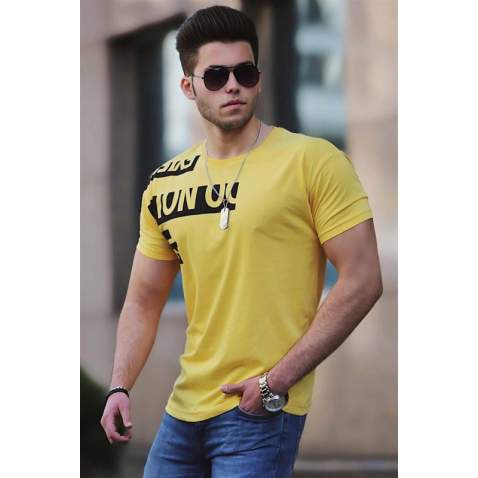 Madmext Yellow Printed T-shirt for Men 3068 - Sarı