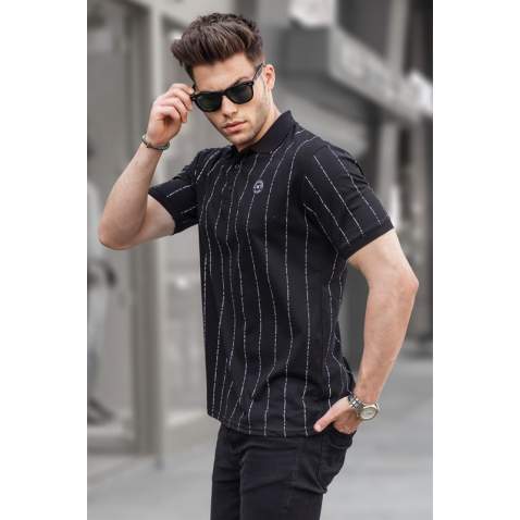 Men Striped Black Polo T-Shirt 5879 - Siyah