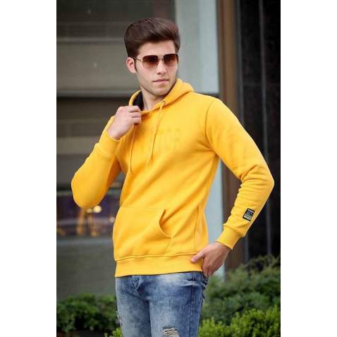 Madmext Yellow Printed Hoodie 4186 - Sarı