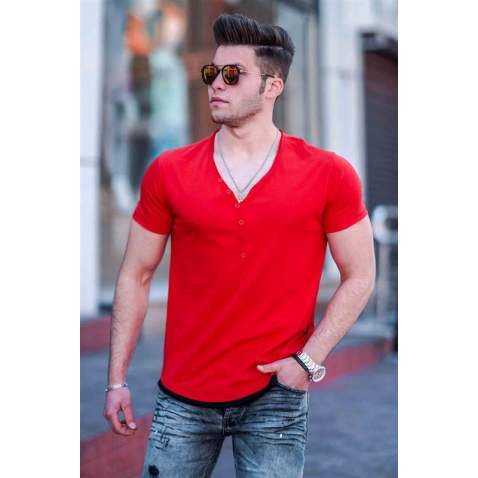 Madmext Red Button-up T-shirt for Men 4490 - Kırmızı