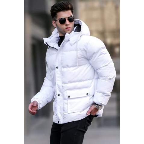 White Hoodie Basic Puffer Jacket 5702 - Beyaz