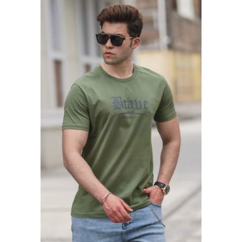 Madmext Men Printed Khaki T-shirt 5262 - Haki