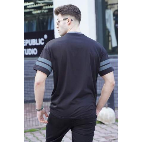 Men Printed Black Oversize T-Shirt - Siyah