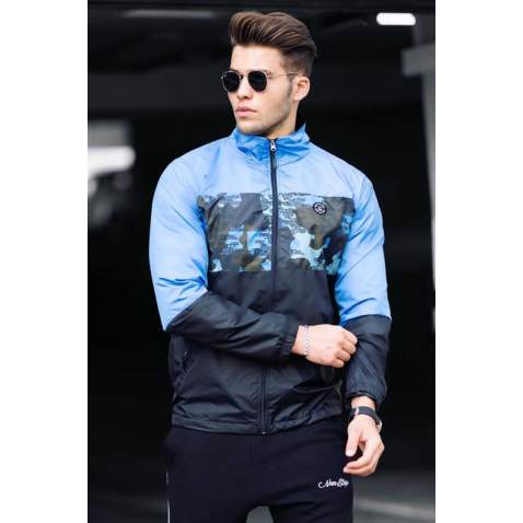 Madmext Blue Camouflage Patterned Men Raincoat MG4769 - Mavi